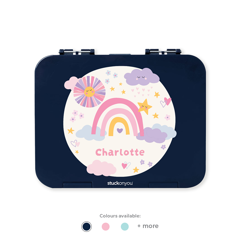 Kids Pink Durable & Leak Proof Bento Lunchbox in navy with custom print design and personalised name