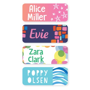 Choose from a range of different fonts and label colours to personalise your name stickers.