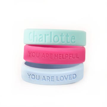 Positivity wristbands can be personalised with a name and positive message. Hand bands with names can help keep kids safe. Get positivity bands now.