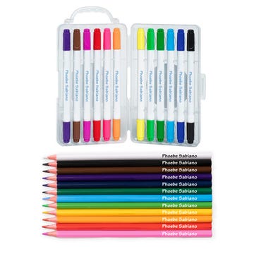 This personalised colouring kit includes 12 coloured pencils and 12 non-toxic markers and makes a perfect gift.