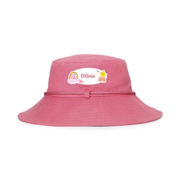 Personalised bucket hats for kids at daycare, kinder and school. Our personalised kids hats are 100% cotton canvas and machine washable. SPF50+ protection makes the perfect personalised kids hat.