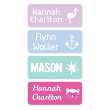 Medium size personalised name labels are quick and easy to apply, no peeling or fading, washing machine safe. 