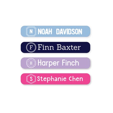 50 or 100 mini monogram name labels per pack are perfect for anyone after a more subtle labelling experience.