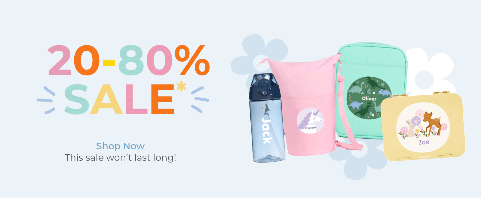 site wide sale on personalised school products